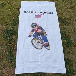 VTG Ralph Lauren Sport Cyclist Bear Oversized 100% Cotton Beach Towel 36x68 USA